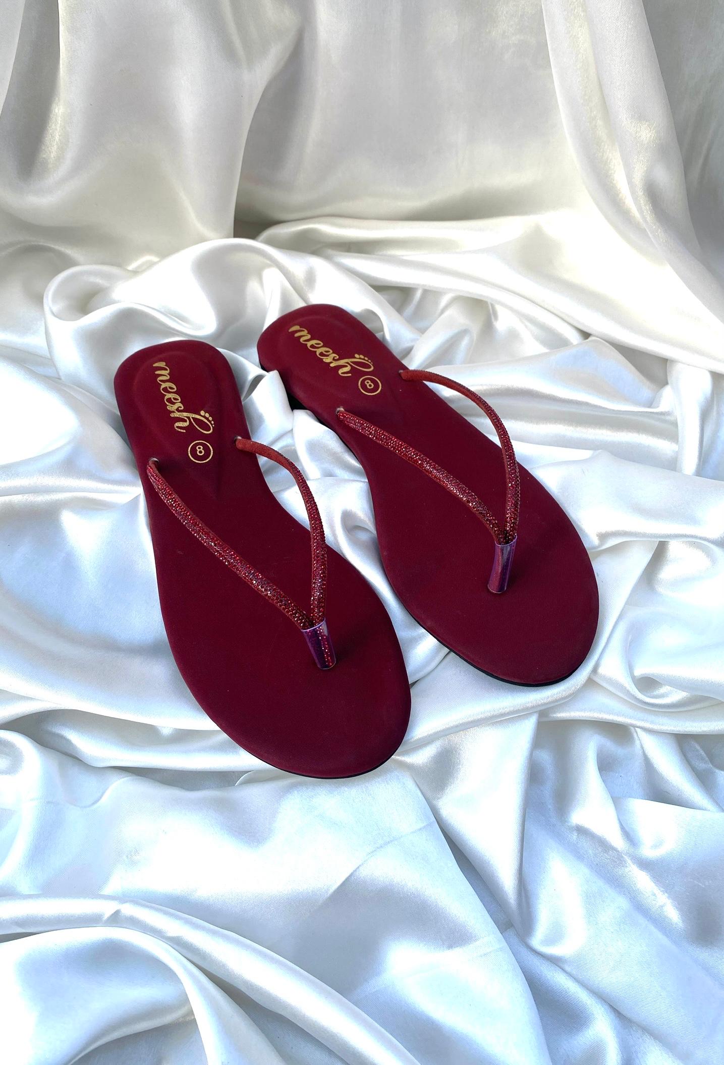 maroon two stripe  flats