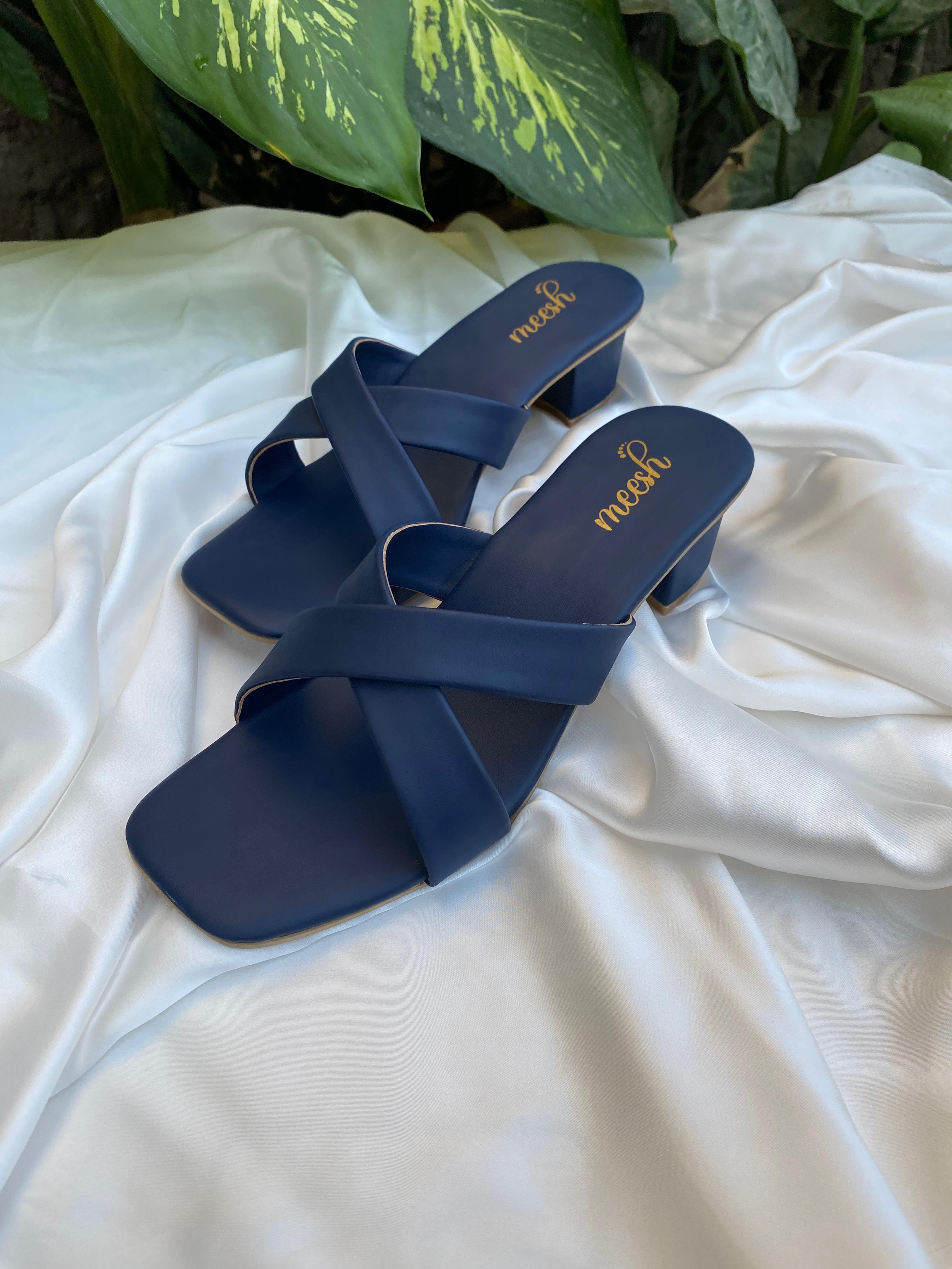 meesh blue cross strap  heels