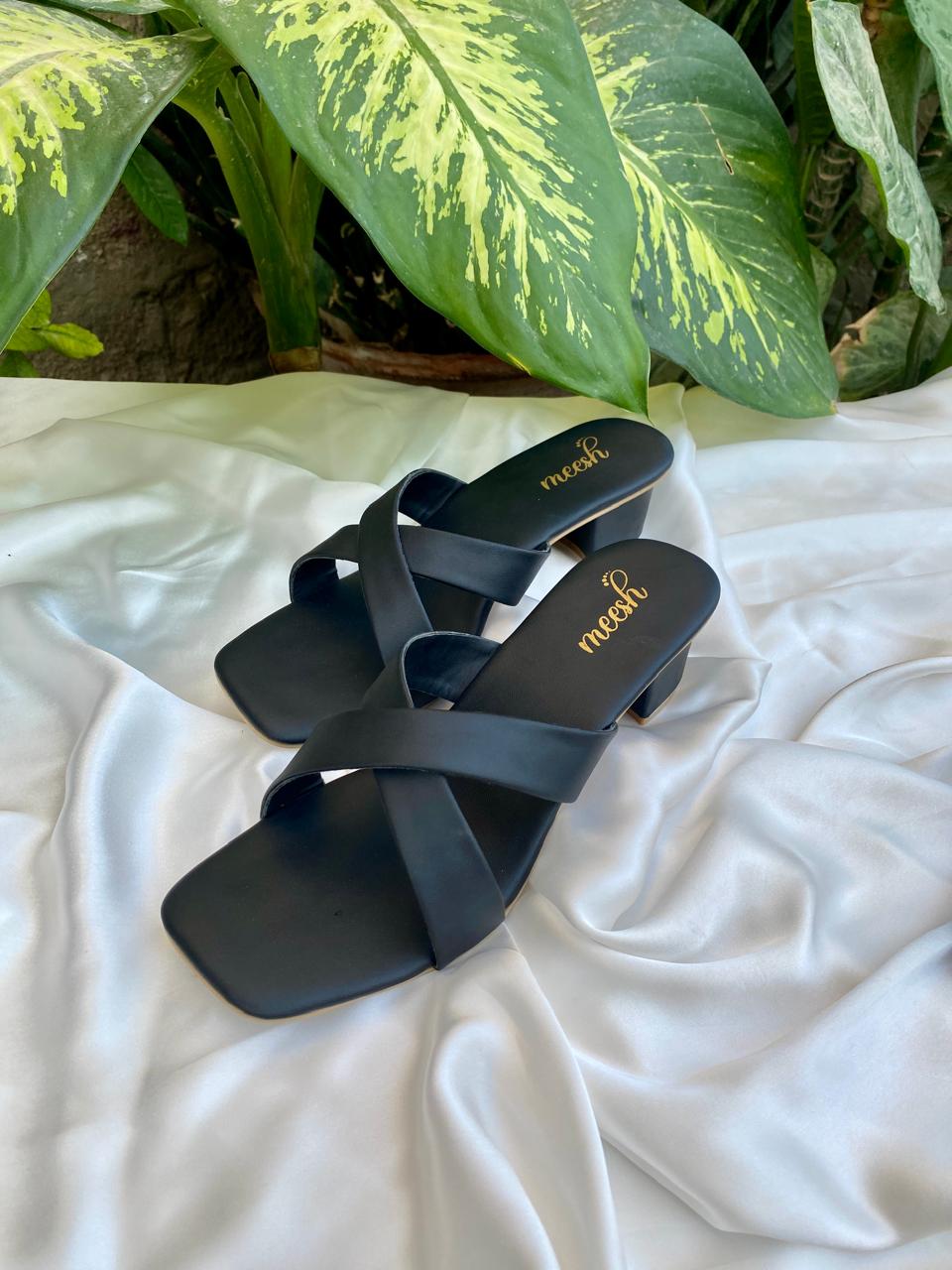 black cross strap heels