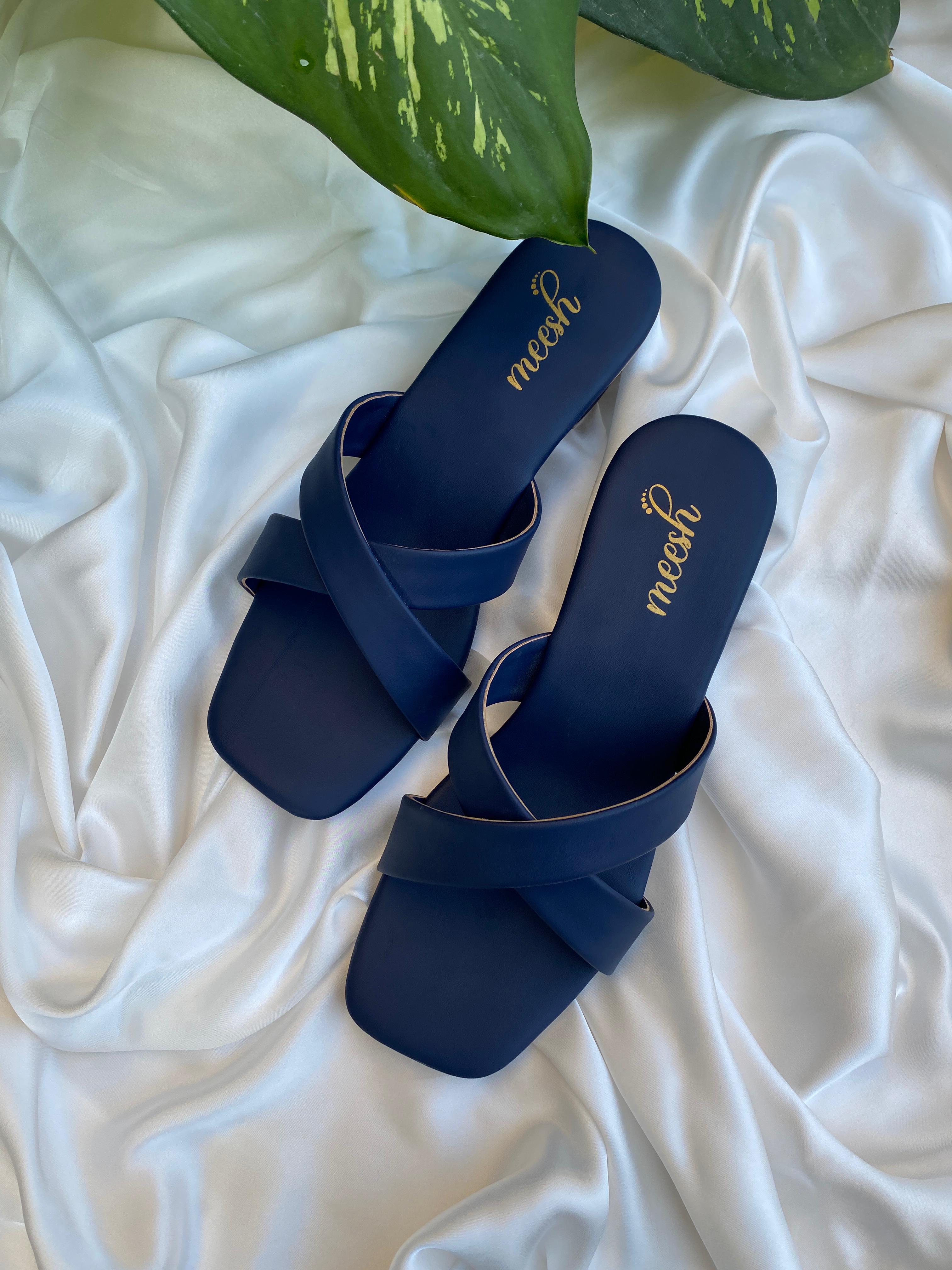 meesh blue cross strap  heels