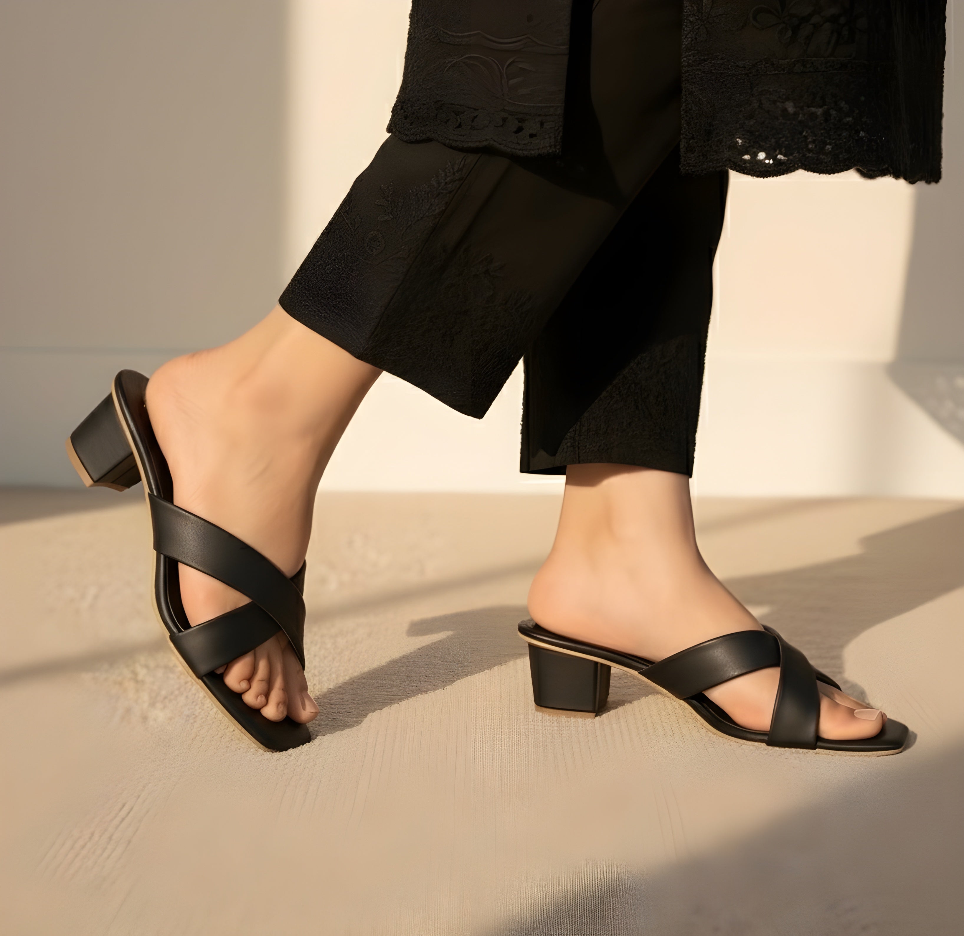 meesh cross strap heels