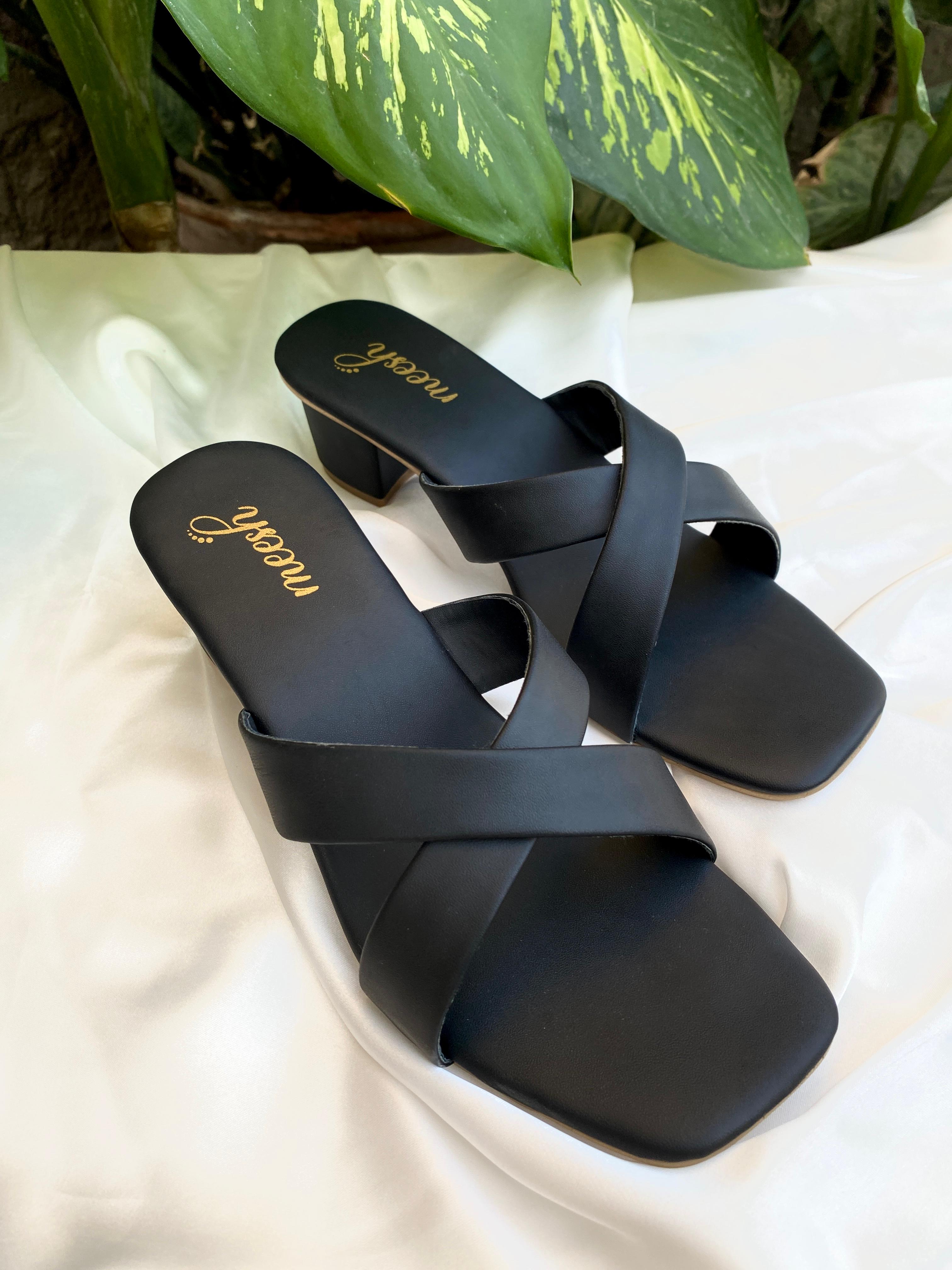 black cross strap heels